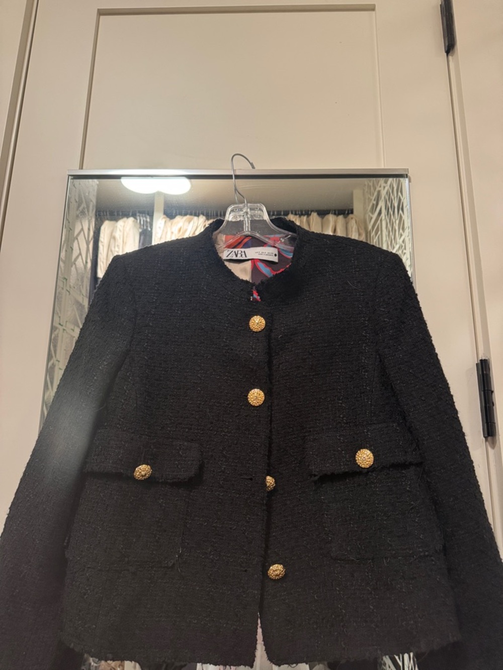 Zara Black Tweed Jacket with Gold Buttons